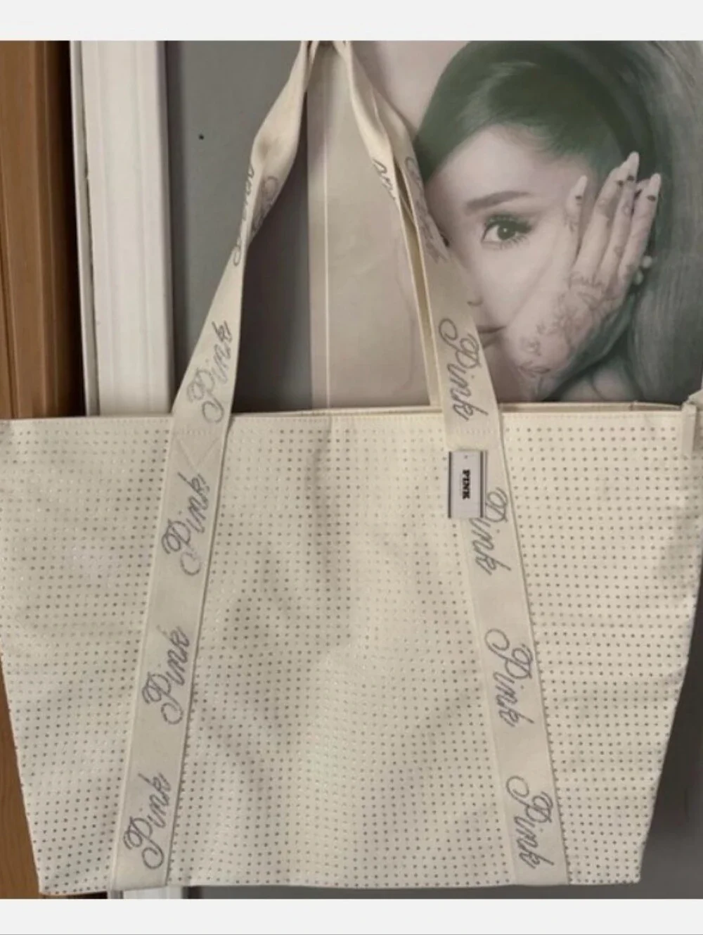 Victoria Secret PINK- Logo Rhinestone Bling Tote Bag (Cream 🤍)